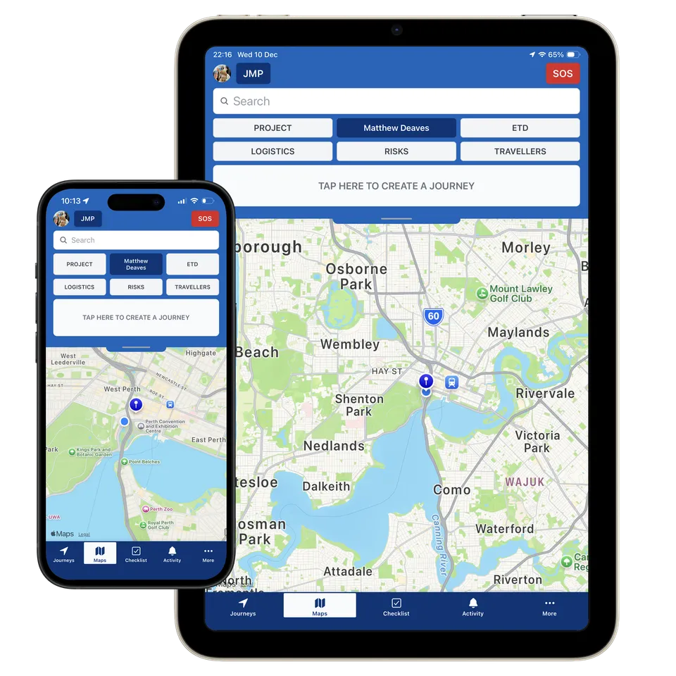TetraSense mobile interface showing field operations journey planning